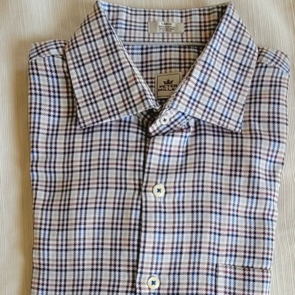 Peter Millar Plaid Long-Sleeved Shirt. All Cotton. Large.  EEUC.